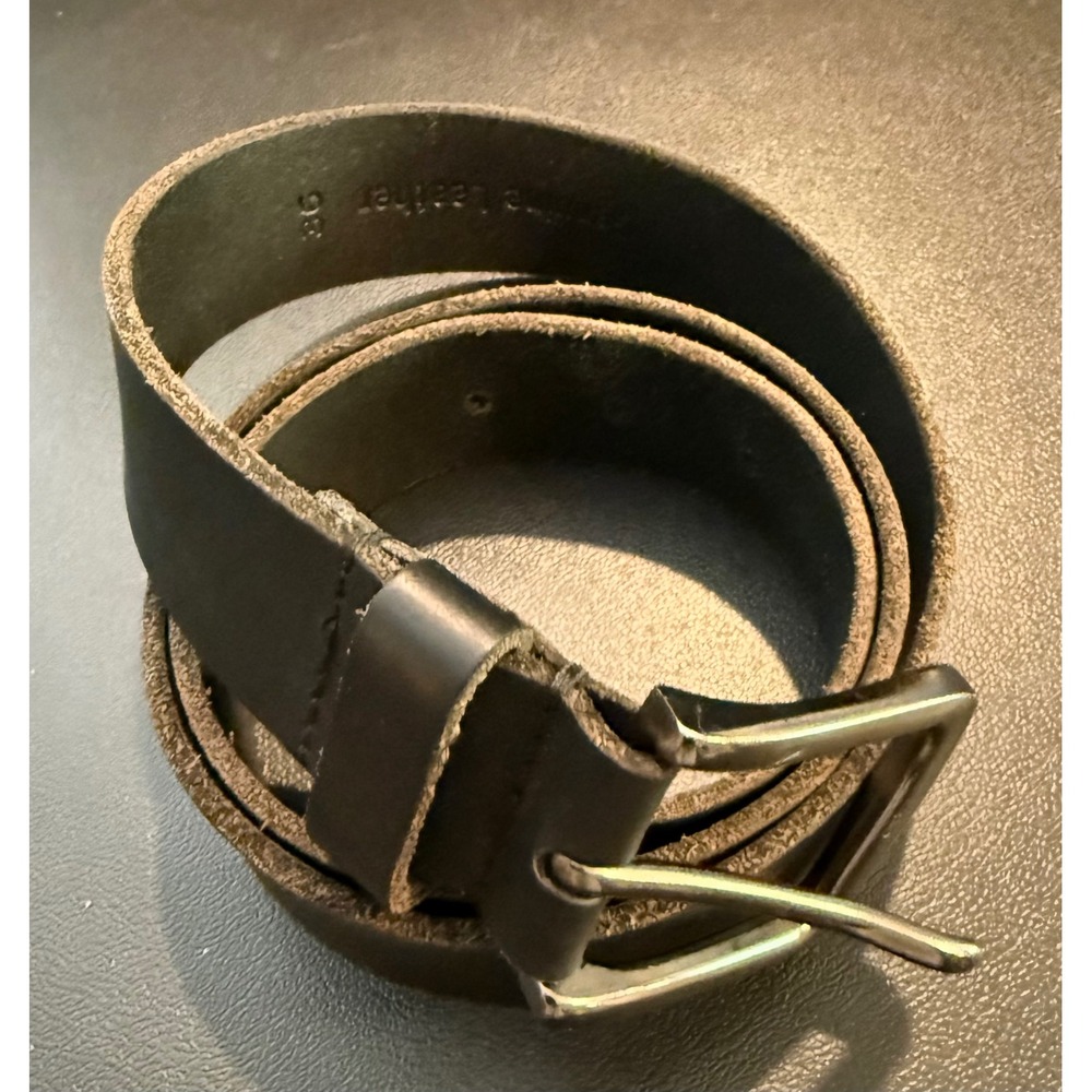 Timberland Mens 36 Belt Black Genuine Leather Gunmetal Buckle Logo Rugged Preppy